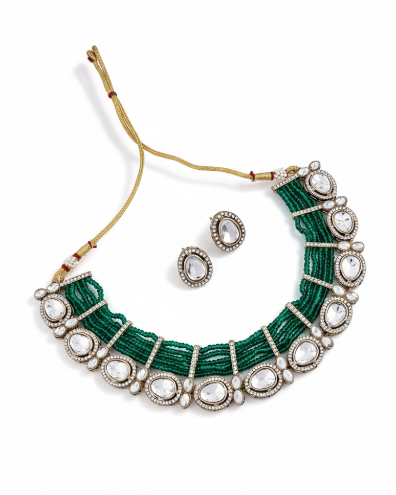 Green Imara Zircone Polki Dupe Jewellery Set