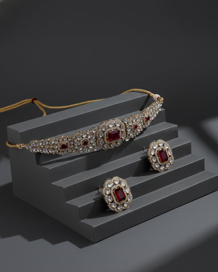 Red Yunita Choker Jewellery Set