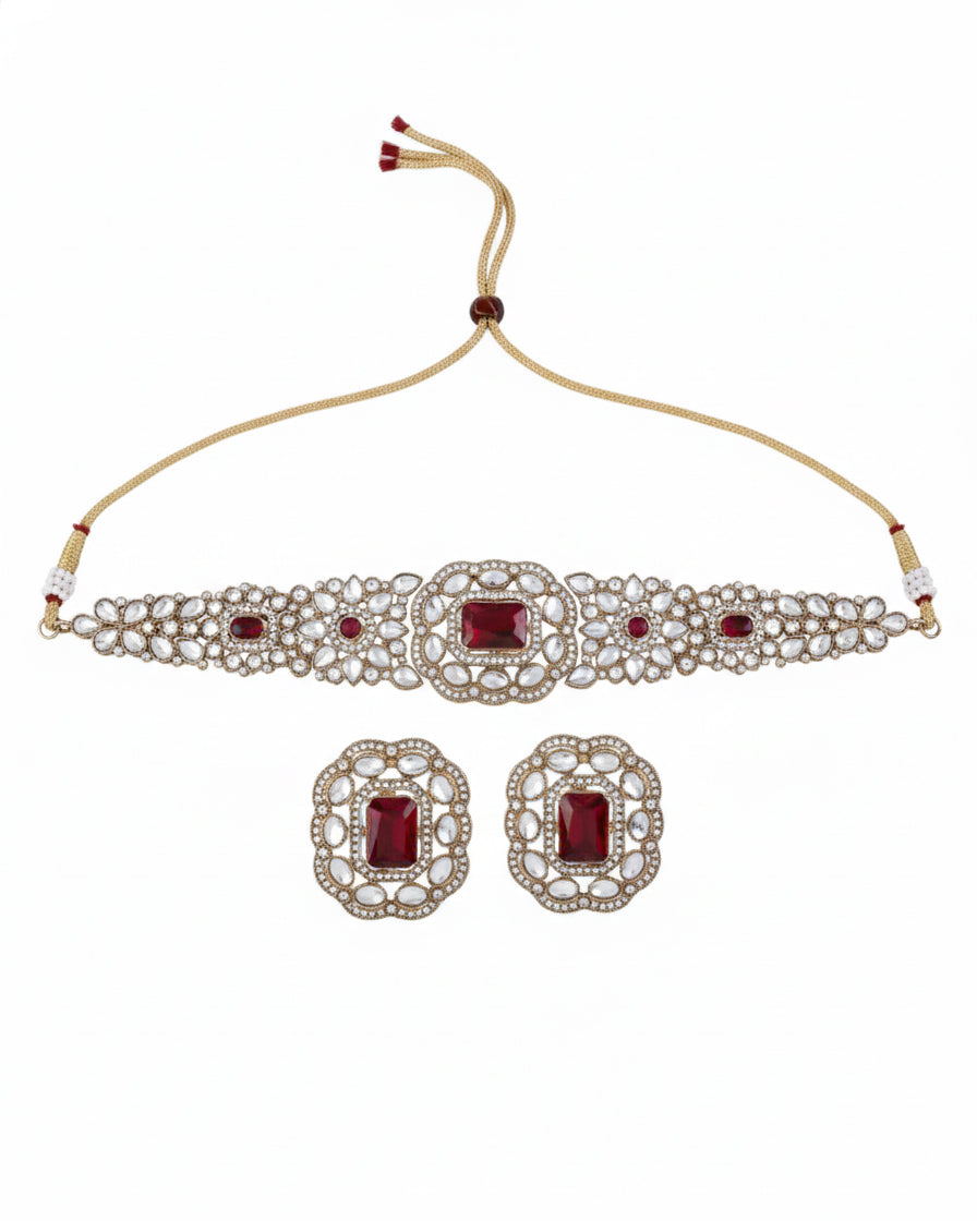 Red Yunita Choker Jewellery Set