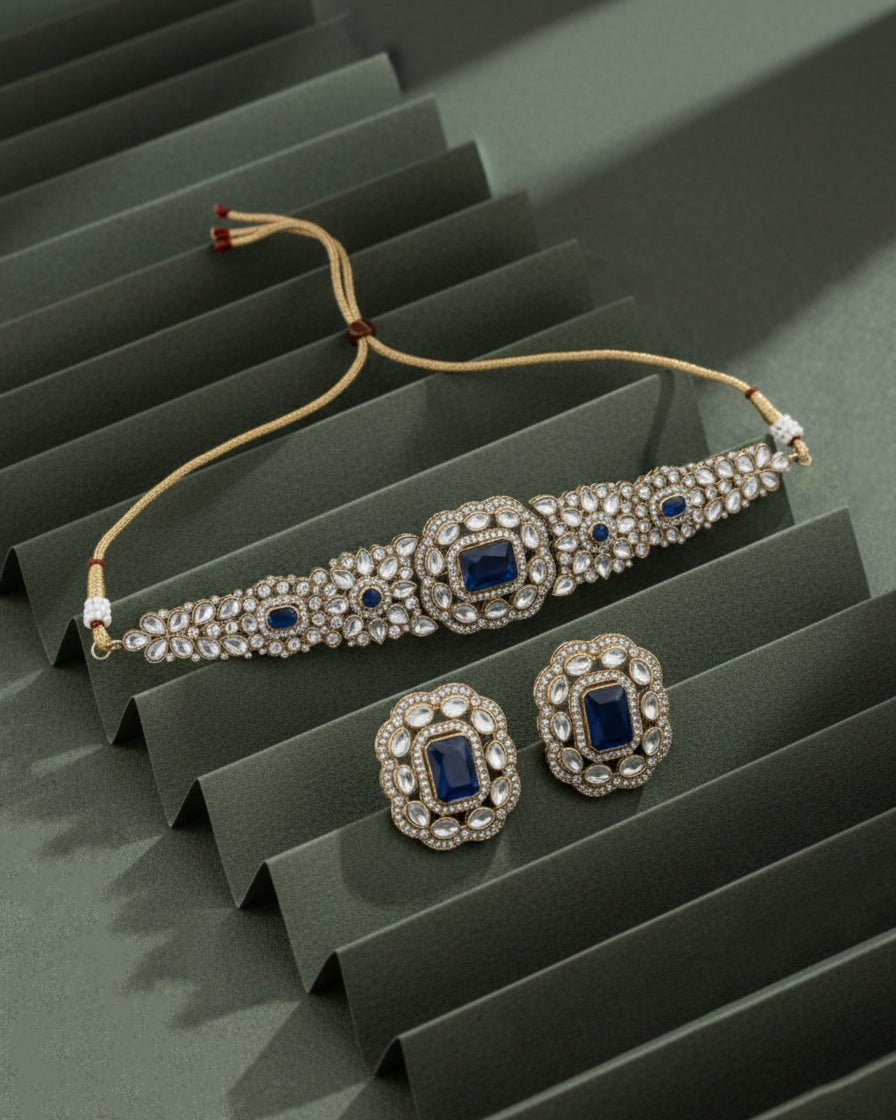 Blue Yunita Choker Jewellery Set