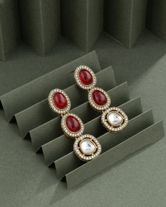 Red Kivya Earring - Polki Dupe