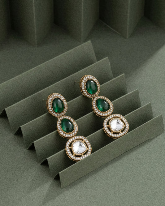 Green Kivya Earring - Polki Dupe