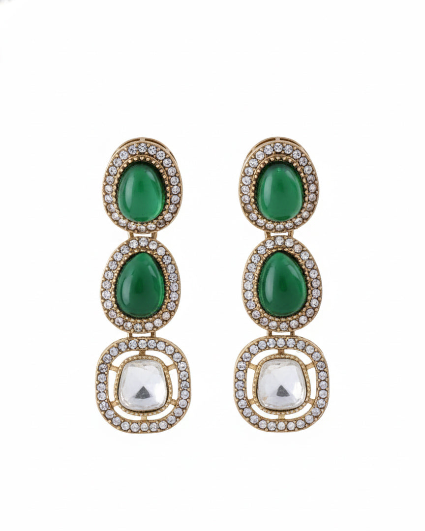Green Kivya Earring - Polki Dupe
