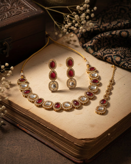 Red Zamika Polki Dupe Jewellery Set
