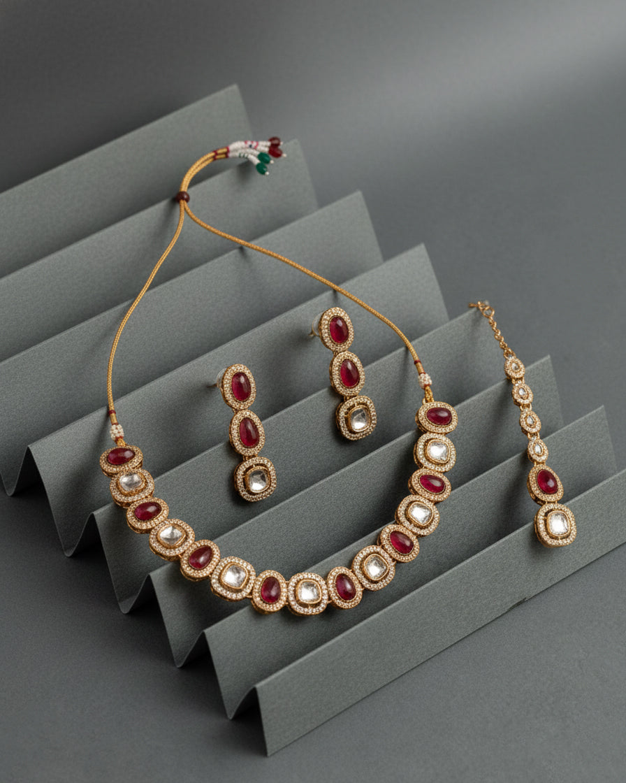 Red Zamika Polki Dupe Jewellery Set