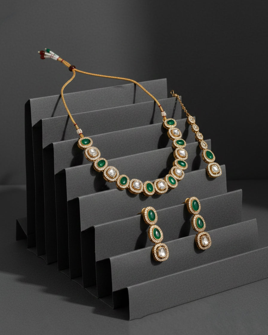 Green Zamika Polki Dupe Jewellery Set