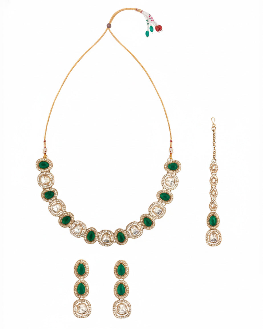 Green Zamika Polki Dupe Jewellery Set