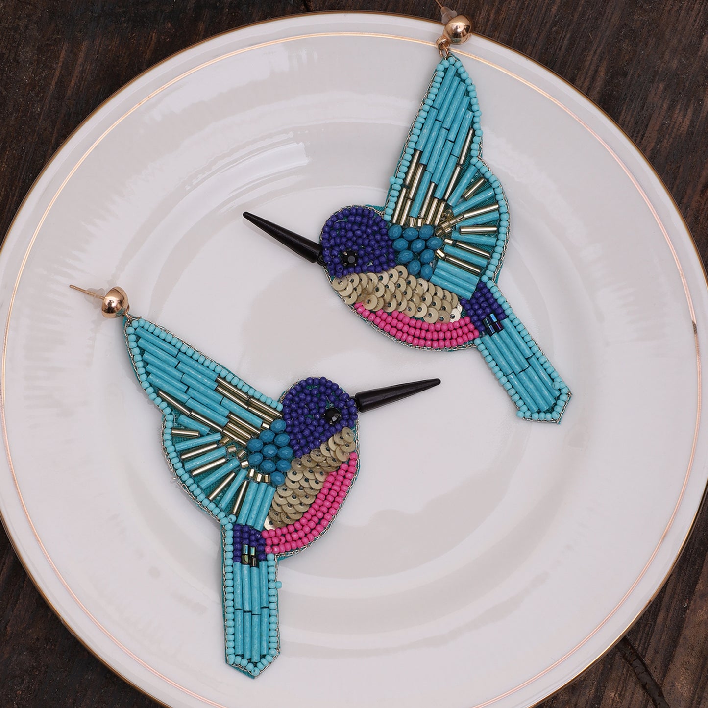 Blue Quirky Bird Earring