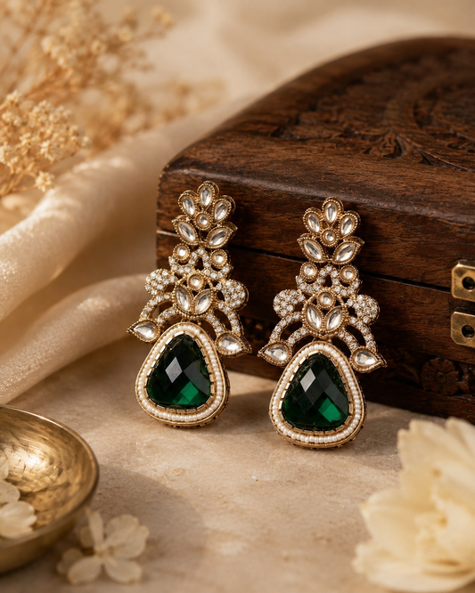 Emerald Azokta Premium Zircone & Kundan Earring