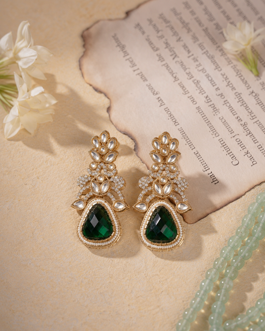Emerald Azokta Premium Zircone & Kundan Earring
