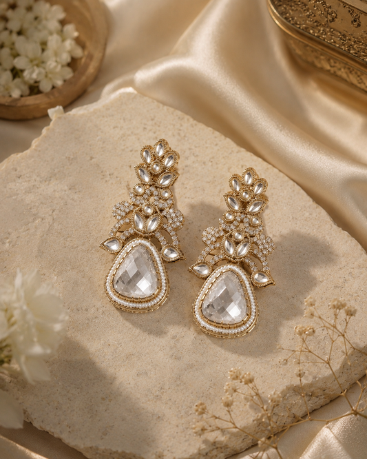 Silver Azokta Premium Zircone & Kundan Earring