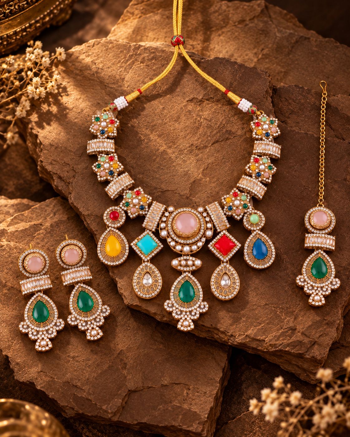 Ayushi Premium Sabya Inspired Necklace Set with Earring & Teeka