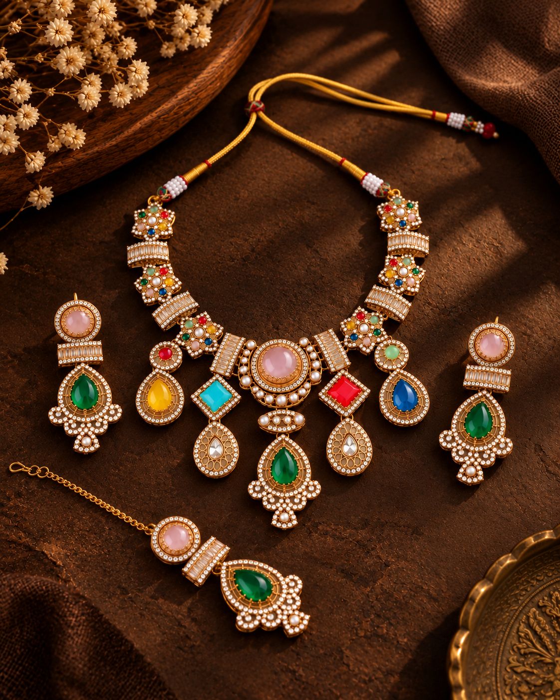 Ayushi Premium Sabya Inspired Necklace Set with Earring & Teeka