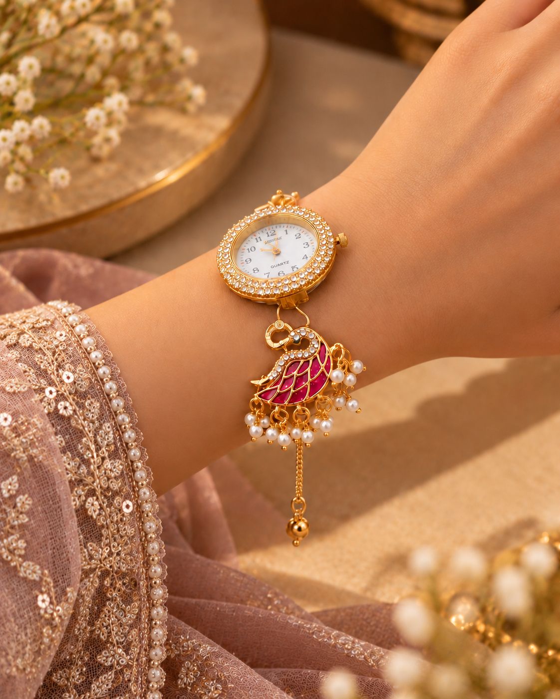 Pink Kaira Heritage Kashmiri Ethnic Bracelet Watch for Women