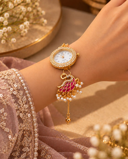 Pink Kaira Heritage Kashmiri Ethnic Bracelet Watch for Women