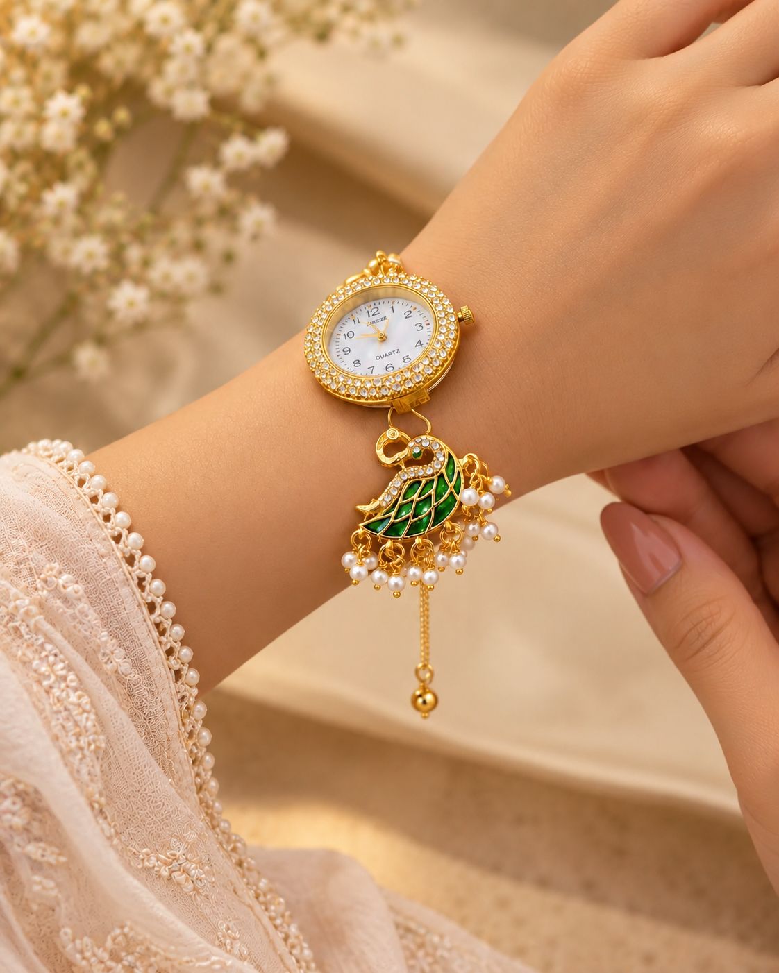 Green Kaira Heritage Kashmiri Ethnic Bracelet Watch for Women