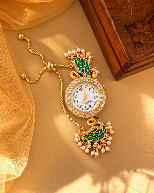 Green Kaira Heritage Kashmiri Ethnic Bracelet Watch for Women