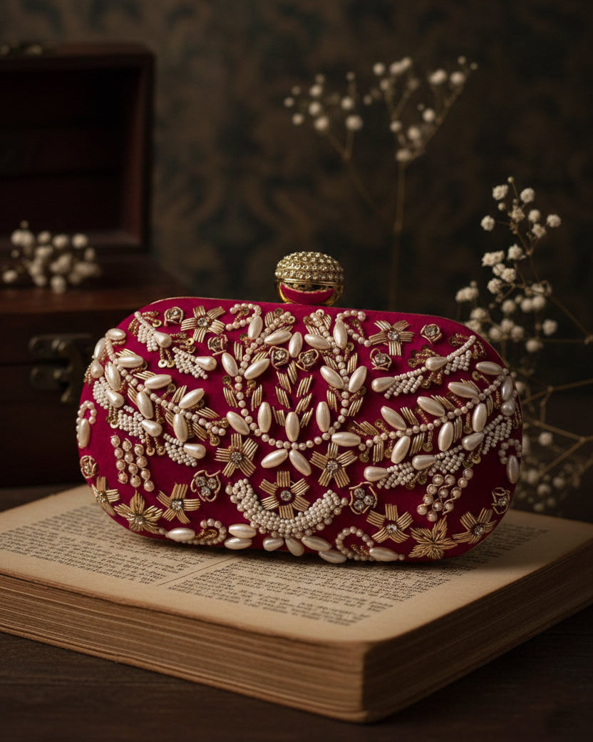 Dark Pink Josiah Bridal Clutch - Ethnic
