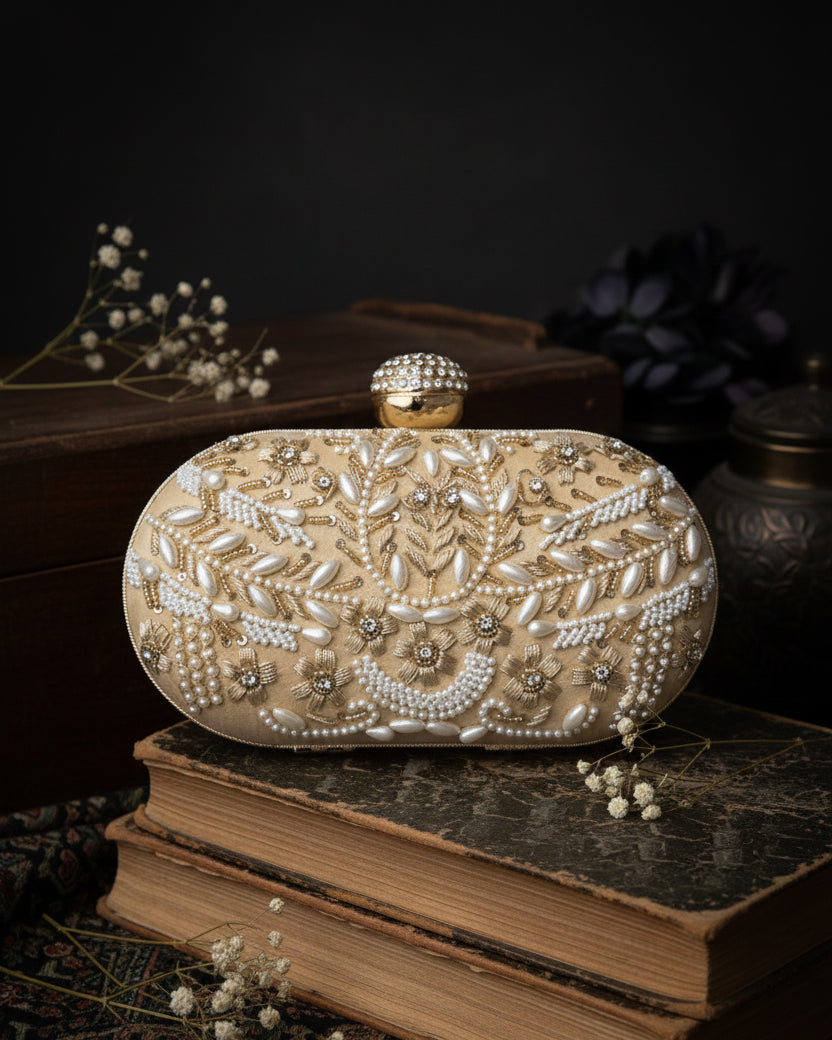 Beige Josiah Bridal Clutch - Ethnic