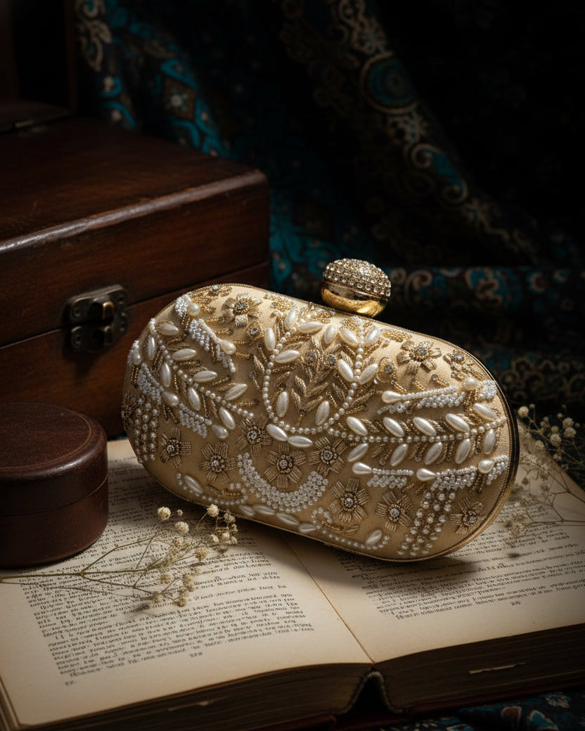 Beige Josiah Bridal Clutch - Ethnic