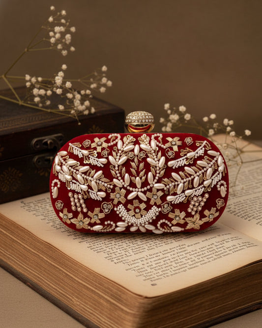 Dark Red Josiah Bridal Clutch - Ethnic